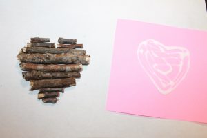 Stick with me Valentine's Day card. Nature heart arts and crafts for kids.