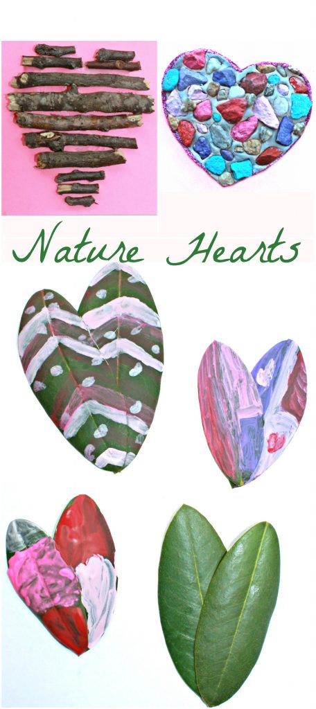 Create Valentines out of nature items. Leaf, stick or rocks make for beautiful heart arts & crafts for the kids. #naturecrafts #valentines #hearts #heartcrafts #preschoolcrafts