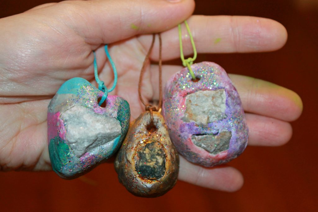 Clay and rock pendant charms - paint and glitter add a little magic to these lucky charms, Kid's arts and crafts