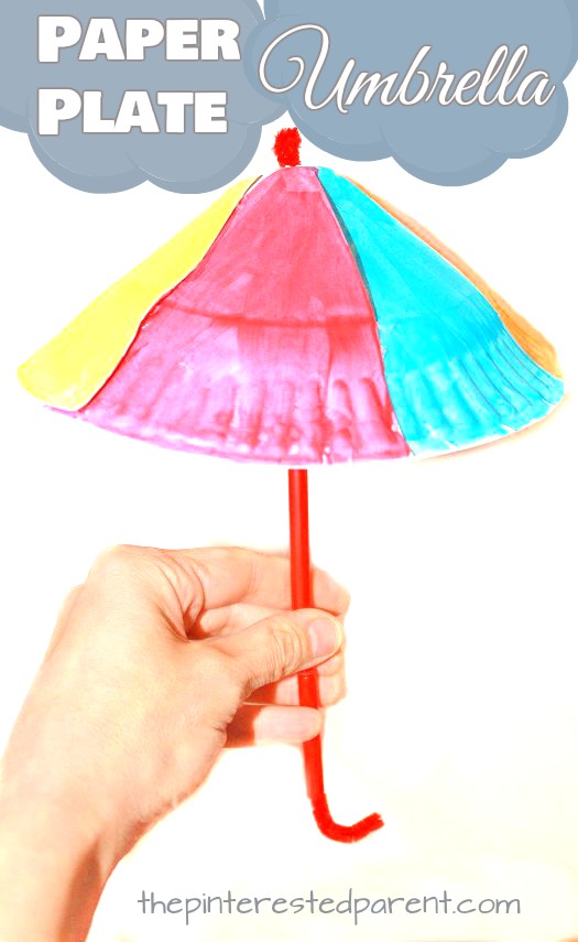 Paper plate umbrella craft for spring. Spring arts and crafts ideas for kids.