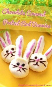 Chocolate Covered Pretzel Rod Easter Bunnies