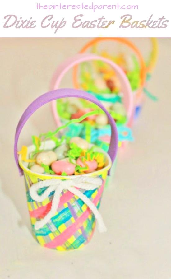 Dixie Cup mini Easter Basket Craft - cute idea for kid's classrooms or parties. Kid's arts, crafts & activities
