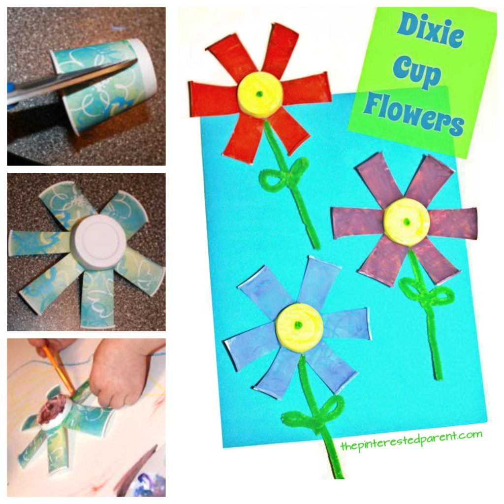 Dixie Cup painted Flowers crafts for kids - arts and craft activities for the summer or spring. Great for toddlers and preschoolers too.