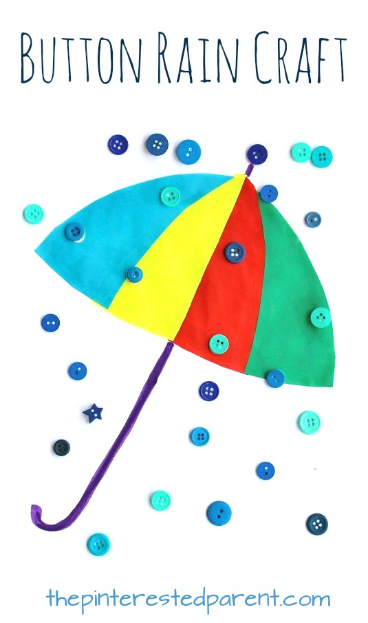 Button Rain Drops Craft for the spring. Kid's rainy day, umbrellas, weather arts and crafts. Great for toddlers and preschoolers
