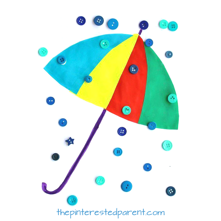Button Rain Drops Craft for the spring. Kid's rainy day, umbrellas, weather arts and crafts. Great for toddlers and preschoolers