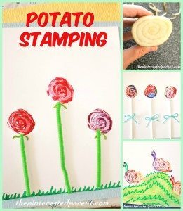 Potato Stamps - one potato - 3 different designs. Make a snaiil, a rose or a lollipop