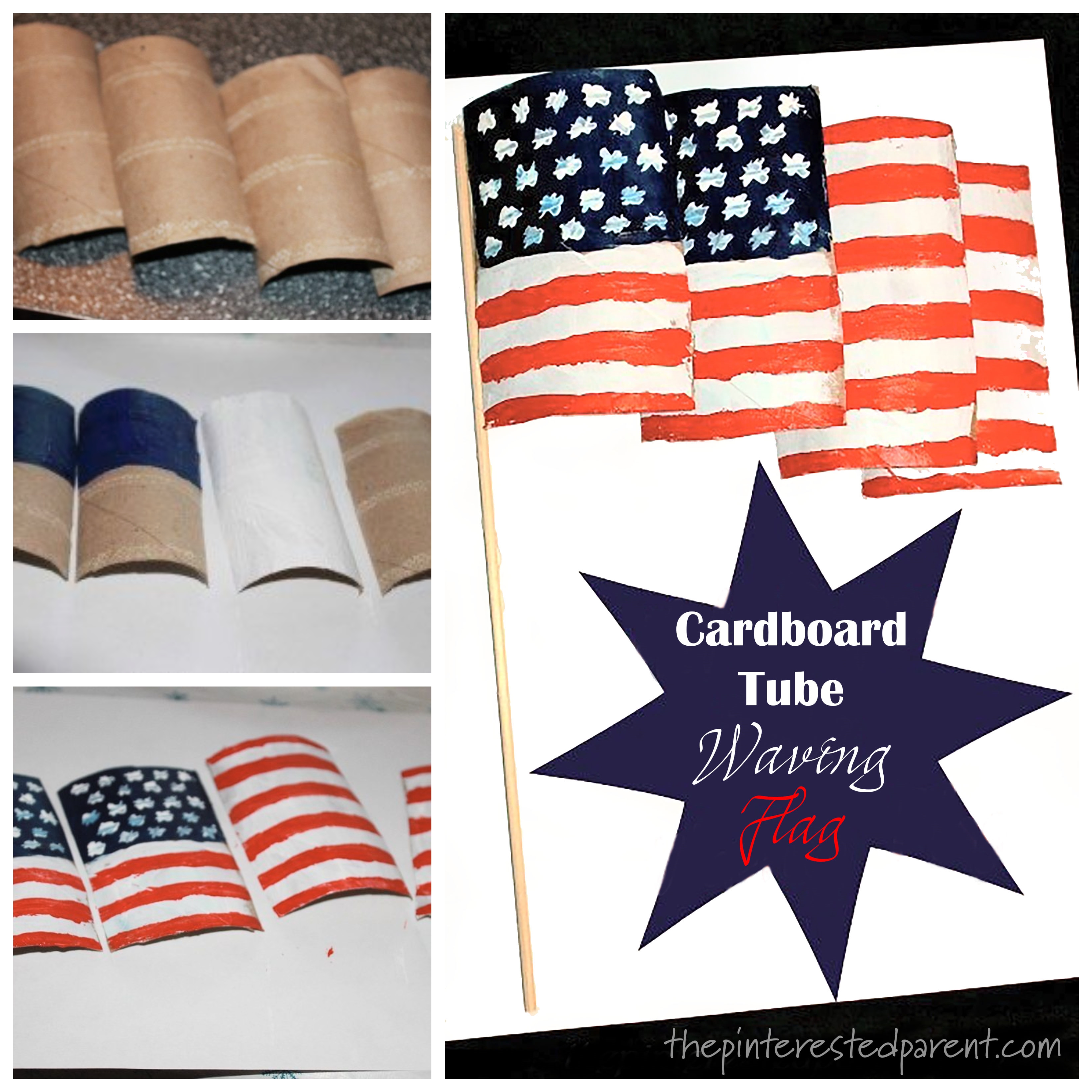 Create a waving flag for the 4th of July out of cardboard paper tubes. Kid's crafts and activities
