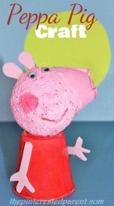 Peppa Pig Craft made out of styrofoam ball & recyclables.