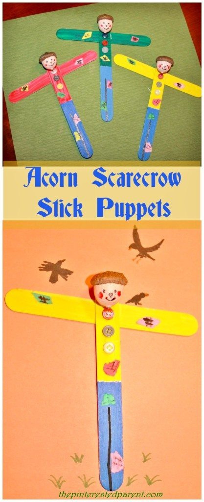 Acorn Scarecrow Stick Puppet Craft - Fall fun for the kids