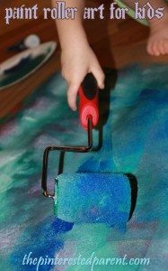 Use a small painter's roller to make a beautiful piece of abstract art. My daughter loved using the roller to paint. We made a lovely tape resist piece using this technique. 