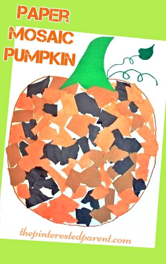 Paper Mosaic Pumpkin Craft - fun fall autumn crafts for kids - Halloween activities & arts and crafts