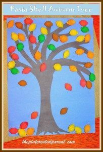 pasta shell autumn tree craft - fall crafts for kids