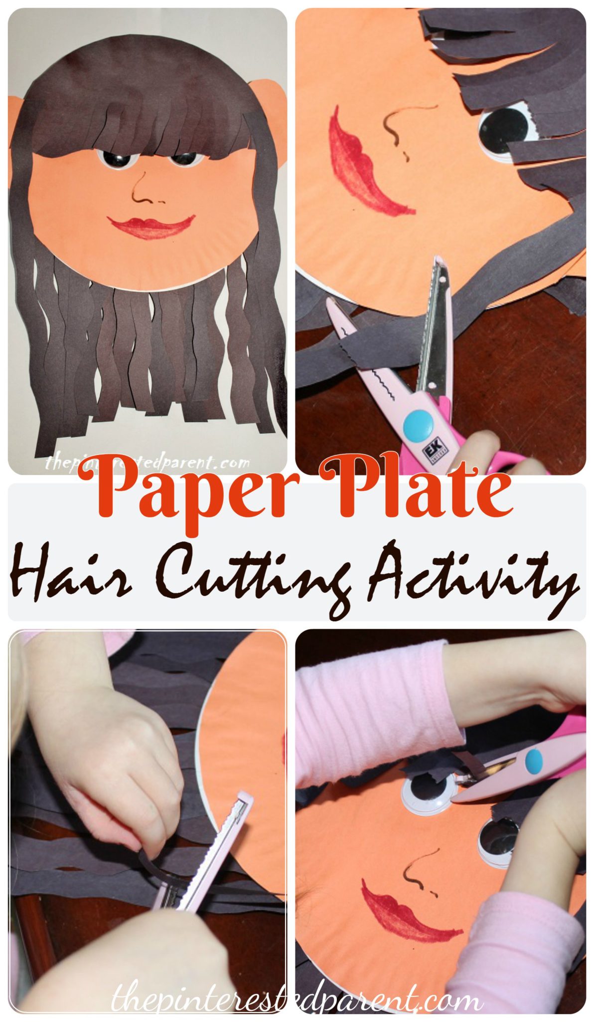 Paper Plate hair cutting activity & craft - this activity is a great fine motor skill activity. My daughter had so much fun with this.