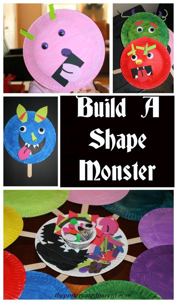 Build a shape monster mask - we did this at a recent Halloween craft party for the kids & it was a huge hit.