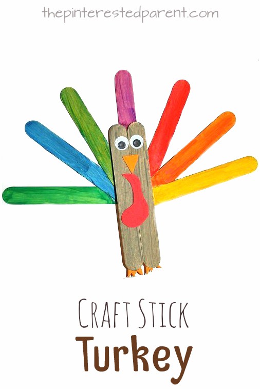 Popsicle Stick Turkey Craft for Thanksgiving - kid's crafts and activities. Preschoolers, toddlers