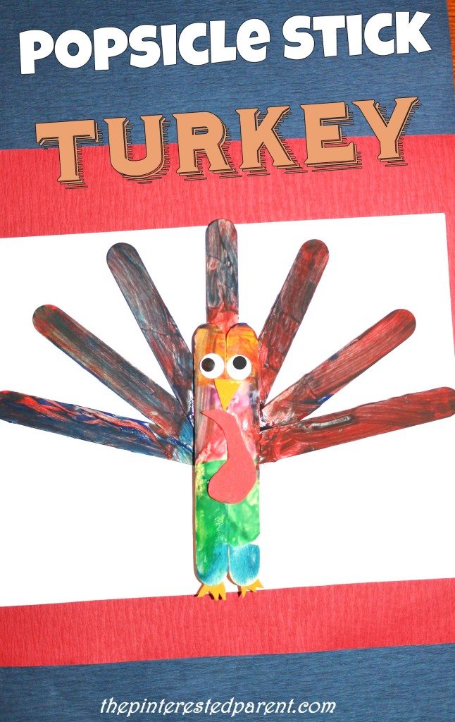 Popsicle Stick Turkey Craft for kids. Thanksgiving crafts with craft sticks