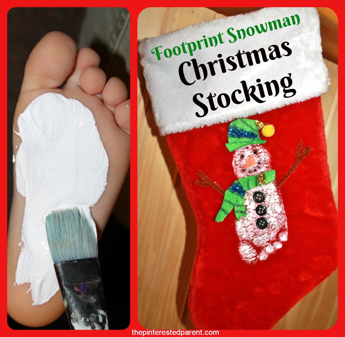 Footprint Snowman Christmas Stocking - An easy keepsake stocking for the holidays