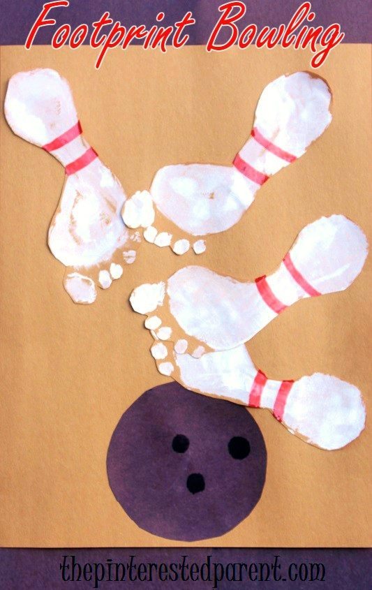 Footprint Bowling Pins - Cute footprint craft - would make a great gift for the bowler in your life.