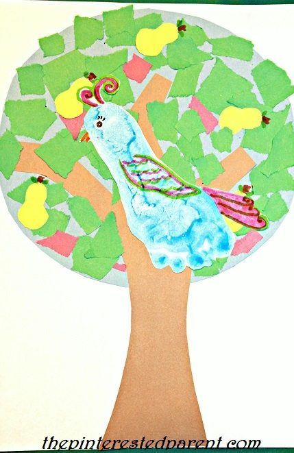 A partridge in a pear tree footprint craft for CHristmas