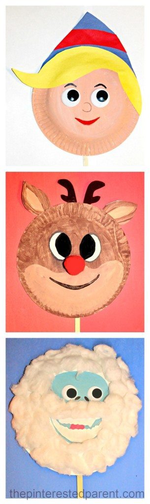 Paper Plate Rudolph & friends character masks - Christmas Crafts for the kids