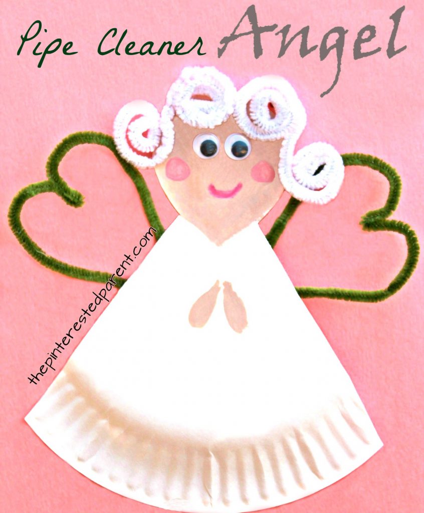 pipe cleaner and paper plate angel craft. Christmas and winter arts and crafts projects for kids. THis could be made into a fairy as well.