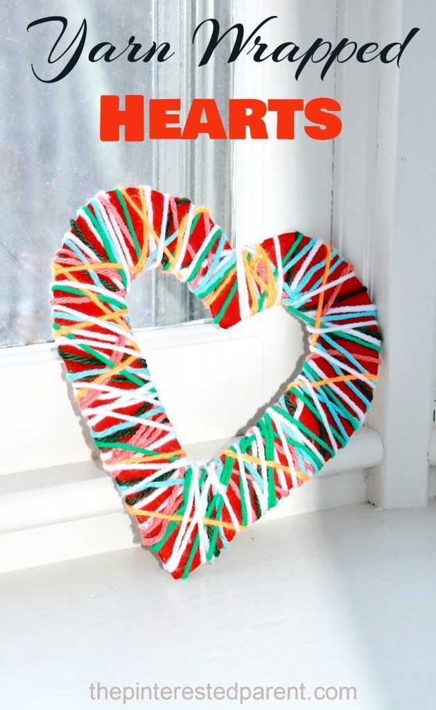 A pretty fine motor activity and kid's craft for Valentine's day Yarn Wrapped Hearts