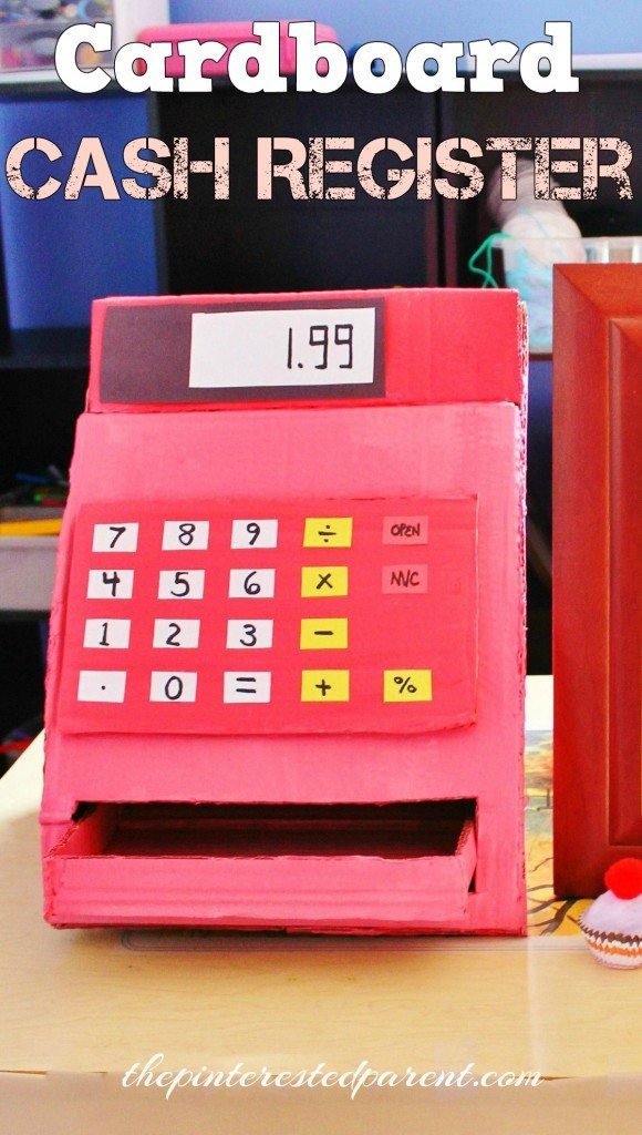 DIY Cardboard Cash Register for pretend play - made with 1 box