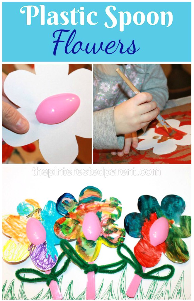 Plastic Spoon Flowers arts & crafts for kids - easy painting craft perfect for spring or summer or Mother's Day. Process art for preschoolers and toddlers