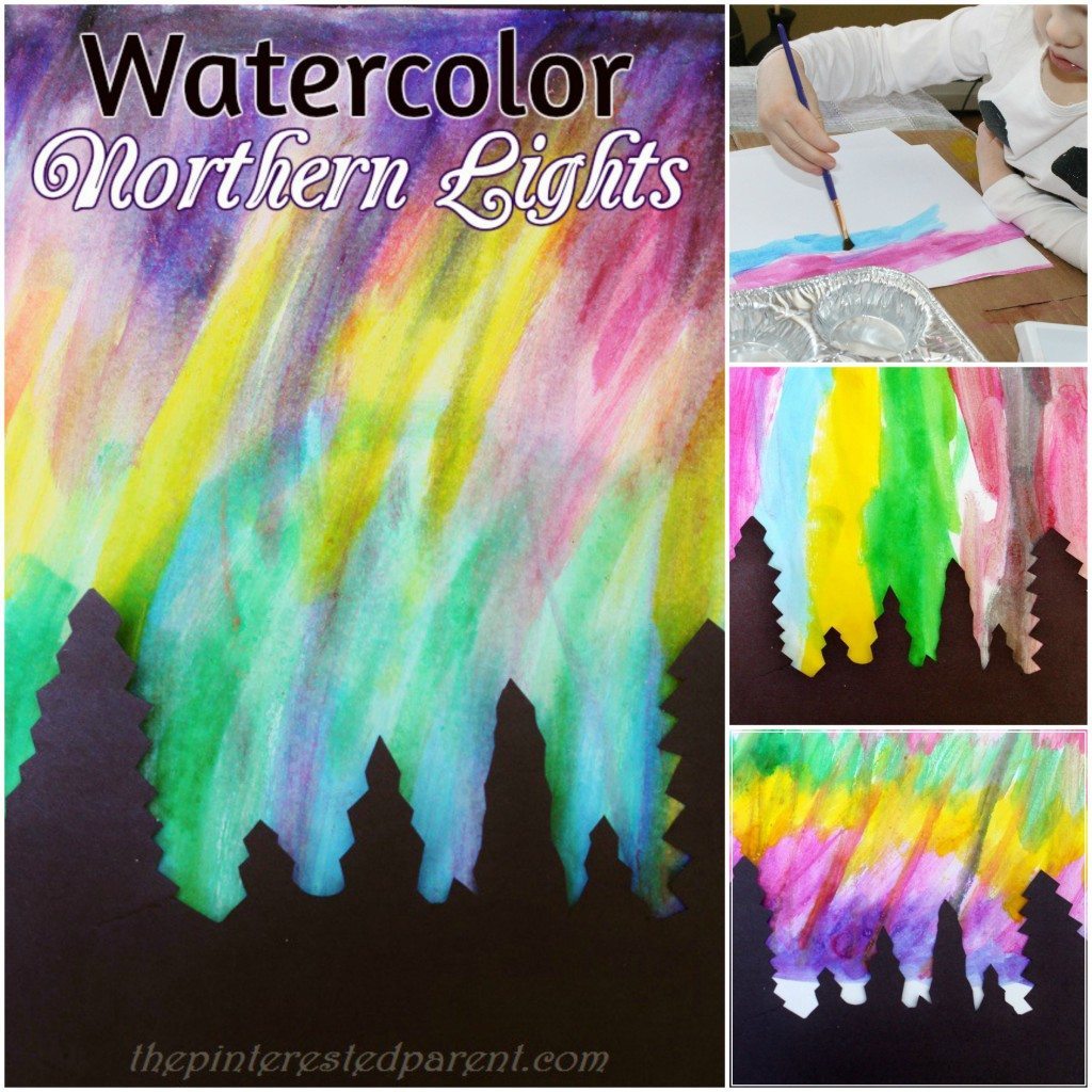 Pretty Northern Lights paintings with watercolors - art & painting for kids