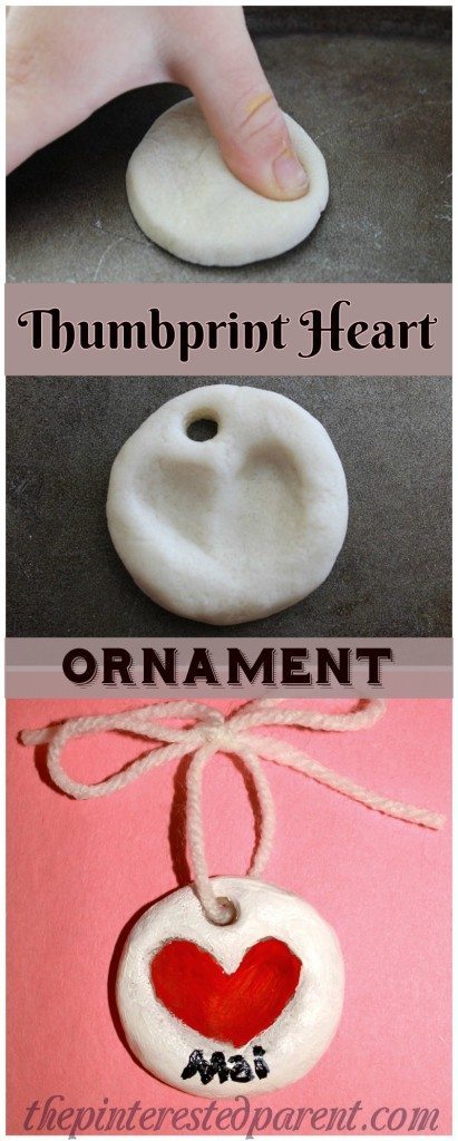 Salt Dough Clay Thumbprint Heart Ornament for Valentine's Day- Clay Fingerprint Keepsake Ornaments for the family - a sweet and easy arts & craft idea and keepsake that the kids or the whole family can make together