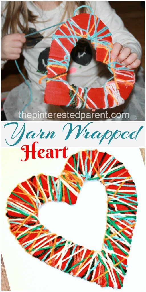 Yarn Wrapped Valentine's Hearts - A great fine motor craft & activity for the kids