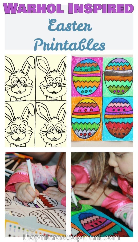 Andy Warhol Inspired Easter arts & crafts projects for kids with free printables for coloring or painting .
