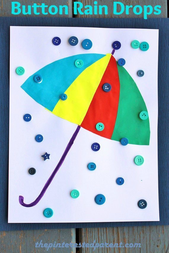 Button Rain Drop & Umbrella Craft for kids