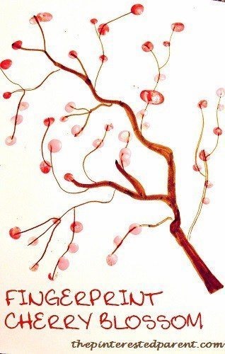 Finger print cherry blossom branch - pretty art for kids