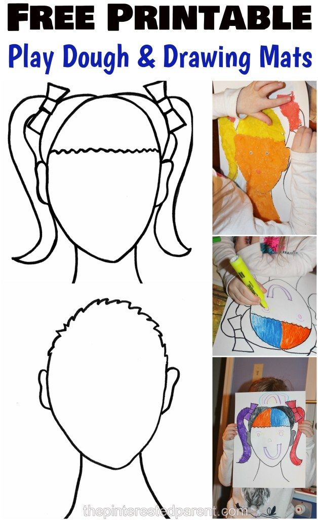 Free Printable boy & girl face mats for Play dough & for drawing inspiration for kids. Arts and crafts and creative activities.