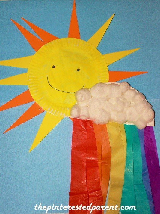Paper plate sunshine & rainbow craft for kids for spring