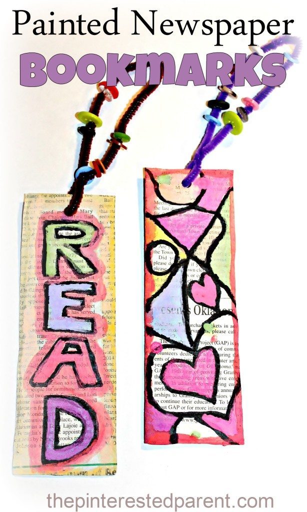Newspaper & watercolor painted bookmark arts & crafts for kids