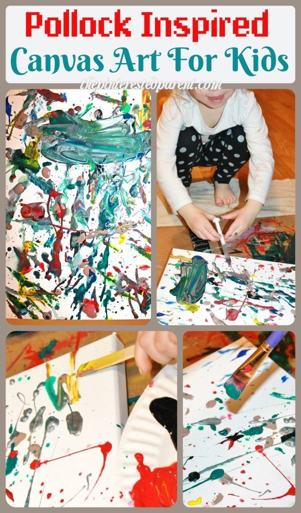 Jackson Pollock Inspired Drip & splatter canvas art painting for kids