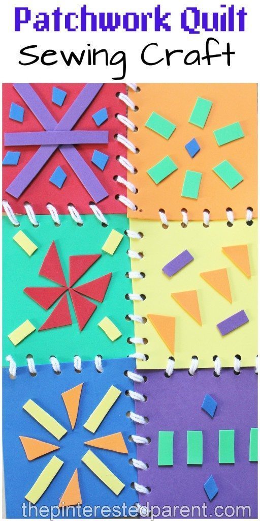 This is a great fine motor skill activity as well as a bright and pretty craft for the kids. Patchwork quilt sewing with foam pieces