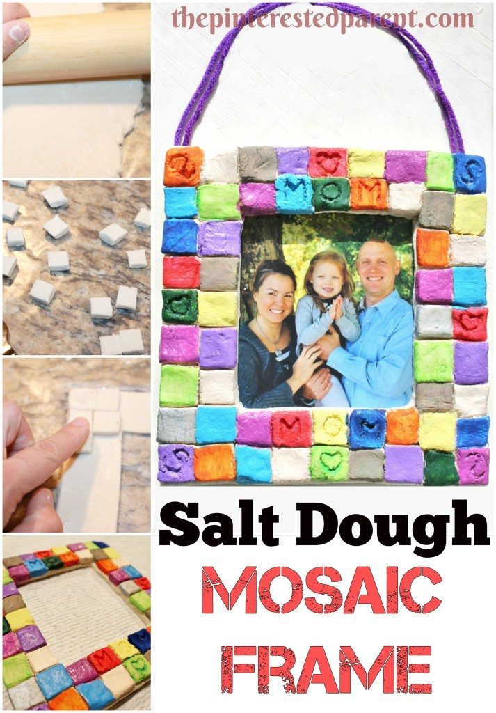 Diy salt play dough mosaic frames - a great gift idea for the kids to make- clay crafts