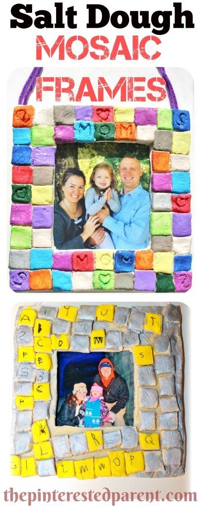 Diy salt play dough mosaic frames - a great gift idea for the kids to make- clay crafts