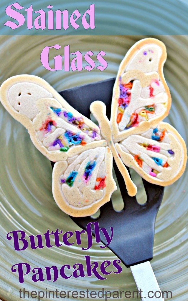 Stained Glass Butterfly Pancake - the kids will love these colorful springtime pancakes made with rainbow color sprinkles