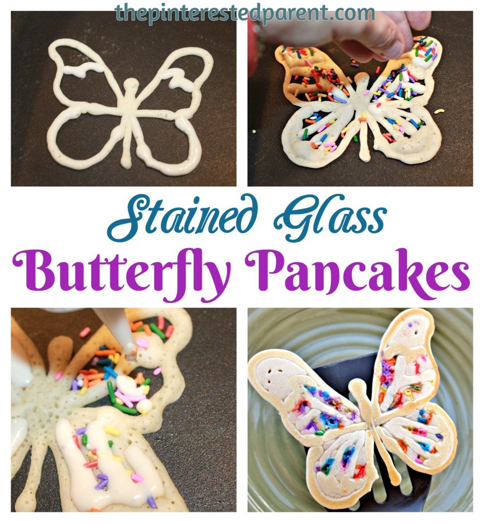 Stained Glass Butterfly Pancake - the kids will love these colorful springtime pancakes made with rainbow sprinkles