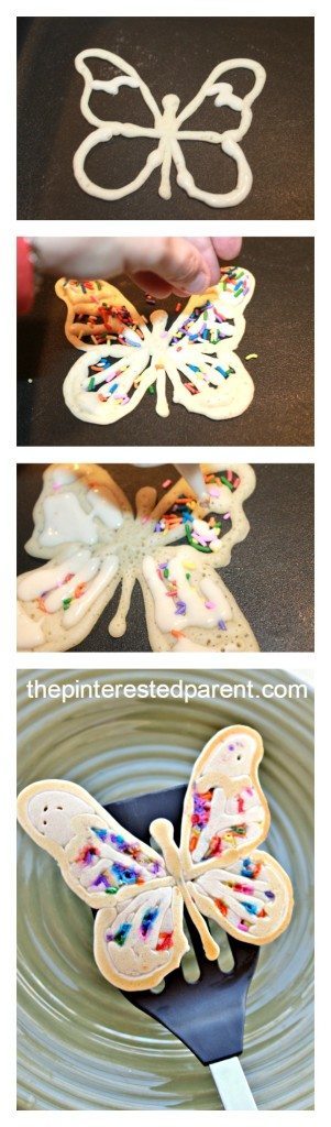 Stained Glass Butterfly Pancakes - the kids will love these beautiful and colorful spring pancakes made with sprinkles