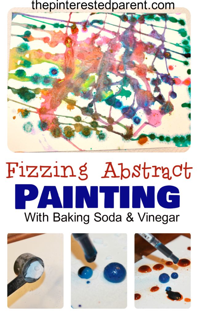 Baking soda & vinegar reactions made this fun abstract painting for kids. Science & process art