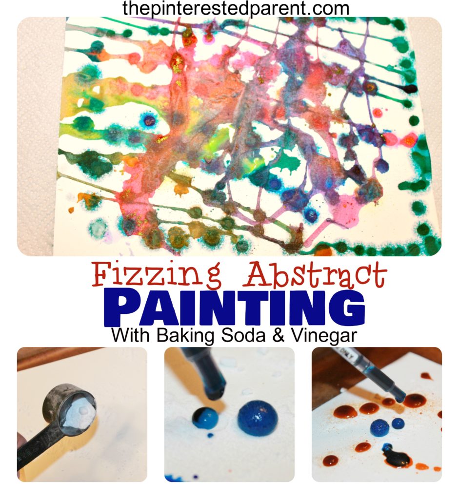 Baking soda & vinegar reactions made this fun abstract painting for kids. Science & process art.