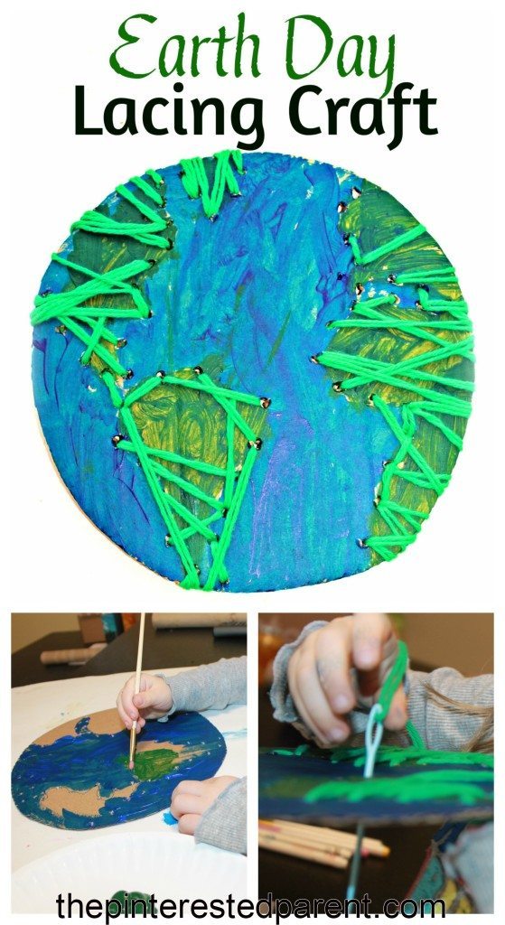 Earth Day Lacing Craft using recycled cardboard. A great fine motor activity & craft for kids