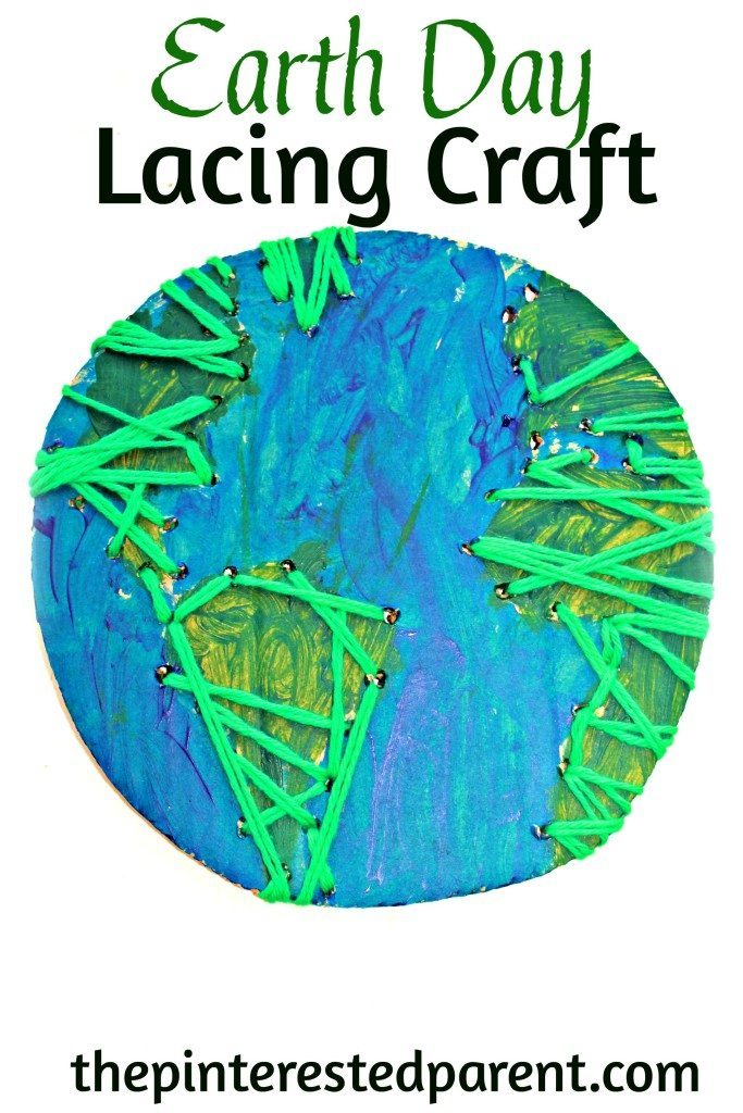 Earth Day Lacing Craft using recycled cardboard. A great fine motor activity & craft for the kids