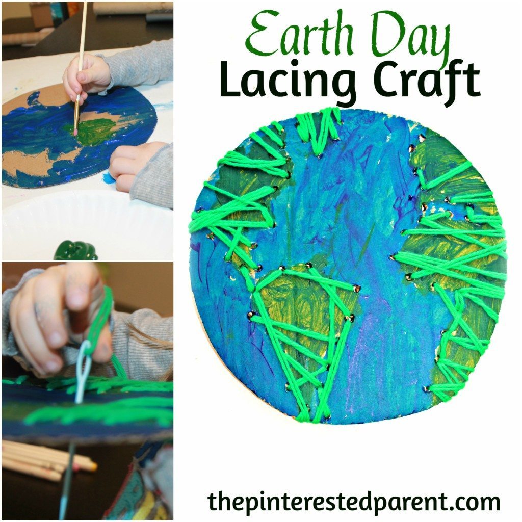 Earth Day Lacing Craft using recycled cardboard. A great fine motor activity & craft for the kids.