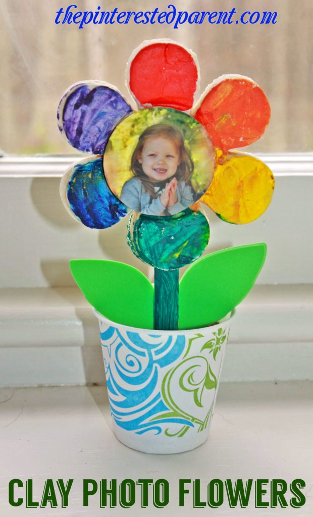 Salt Dough Clay Flowers with photo. This adorable spring or summer arts & crafts project for kids would also make a wonderful gift for Mother's Day or any special occasion